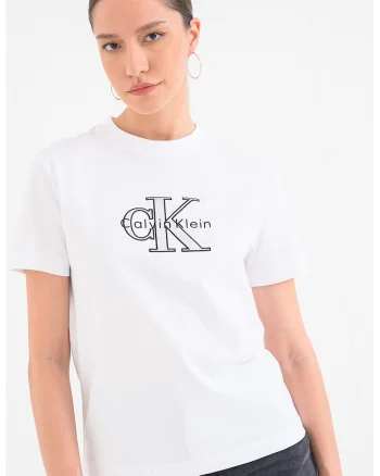 Tricou cu decolteu la baza gatului si imprimeu, Alb optic