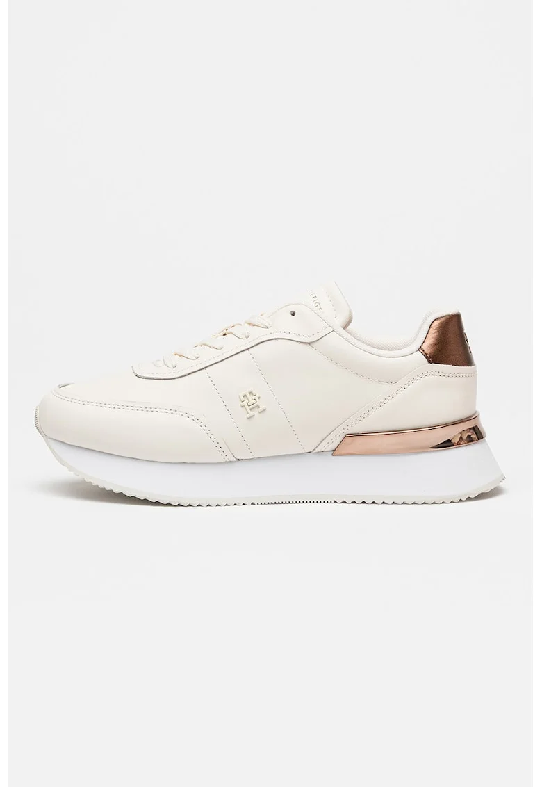 Pantofi sport de piele cu logo discret, Alb