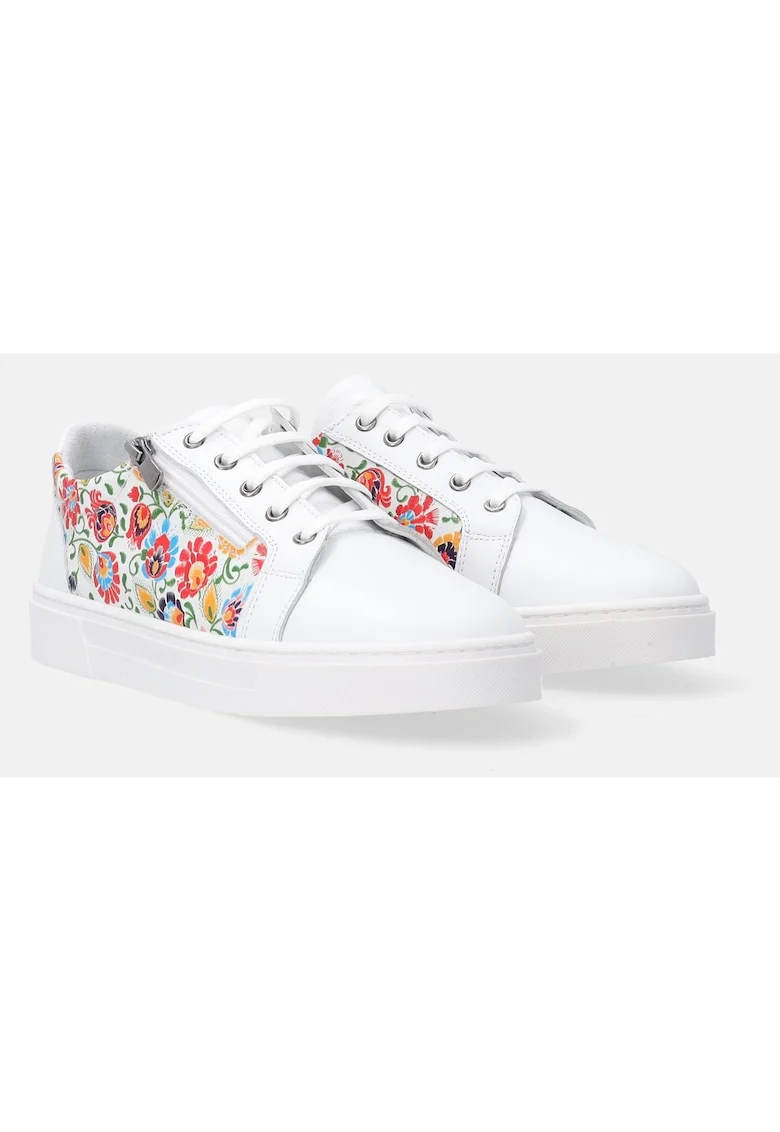 Pantofi sport din piele naturala cu imprimeu floral,