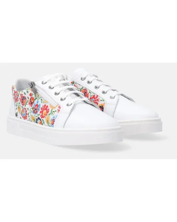 Pantofi sport din piele naturala cu imprimeu floral,