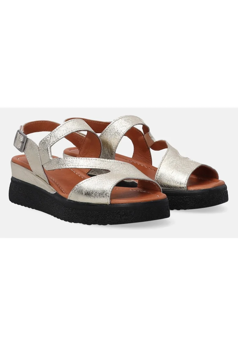 Sandale din piele naturala cu aspect metalic,