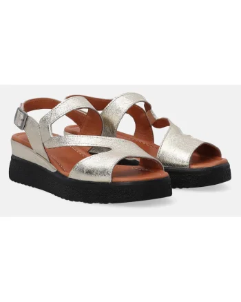 Sandale din piele naturala cu aspect metalic,