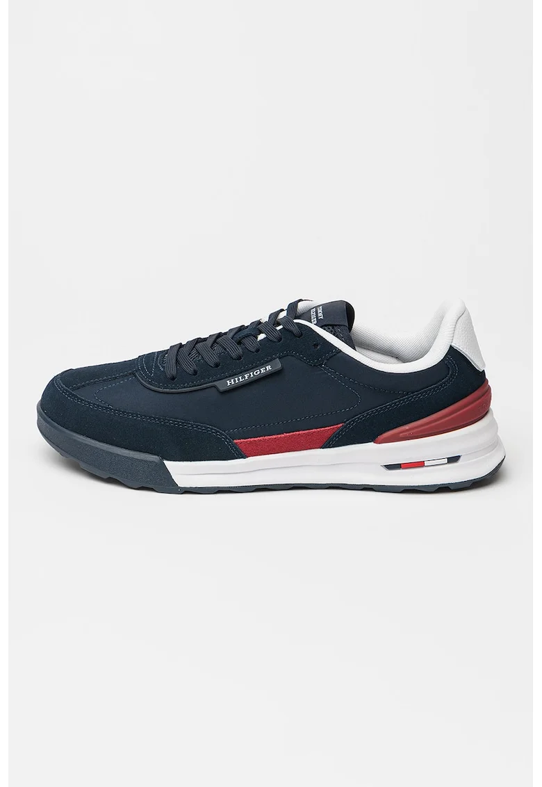 Pantofi sport din piele intoarsa cu garnituri din material textil Retro, Rosu inchis/Alb optic/Bleumarin