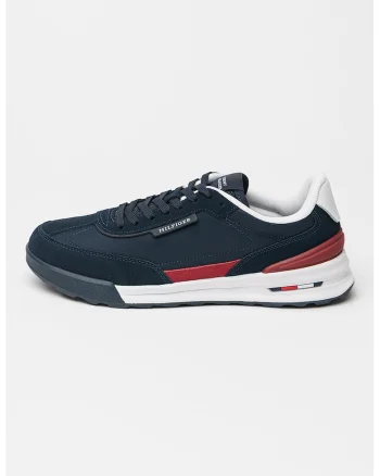 Pantofi sport din piele intoarsa cu garnituri din material textil Retro, Rosu inchis/Alb optic/Bleumarin