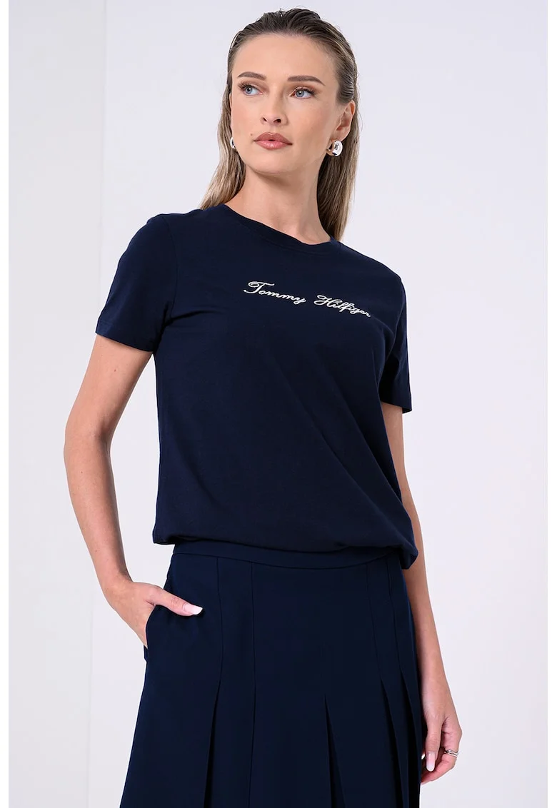 Tricou de bumbac cu logo, Bleumarin