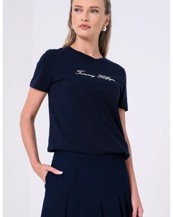 Tricou de bumbac cu logo, Bleumarin
