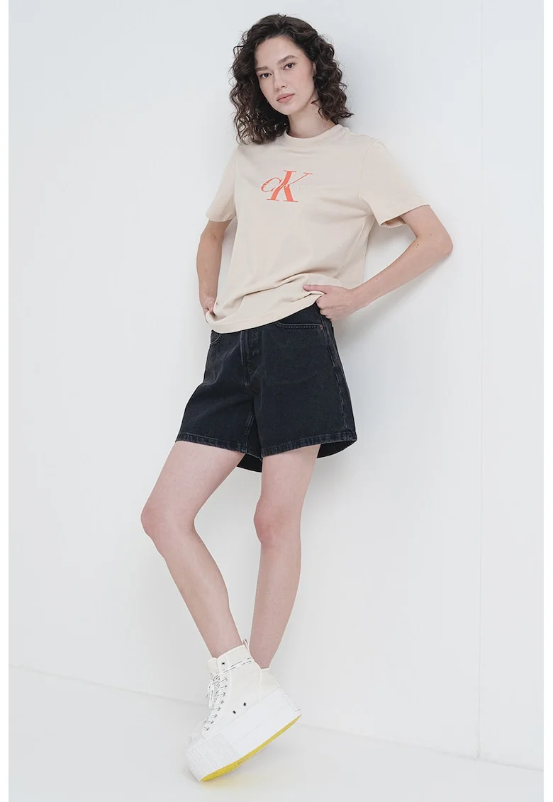 Tricou relaxed fit cu imprimeu logo, Portocaliu/Bej