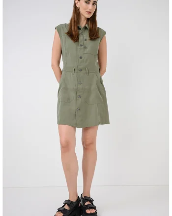 Rochie-camasa fara maneci Cinch, Verde masliniu