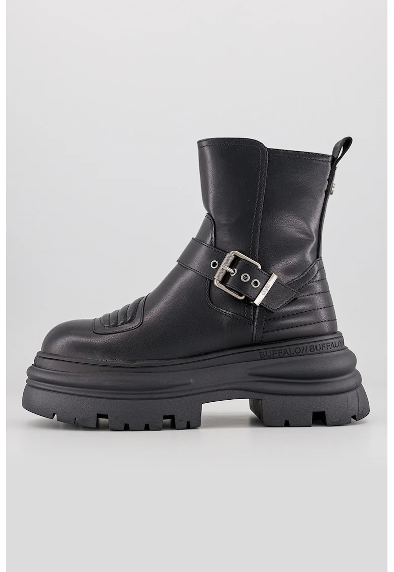 Ghete de piele ecologica cu catarama decorativa, Negru