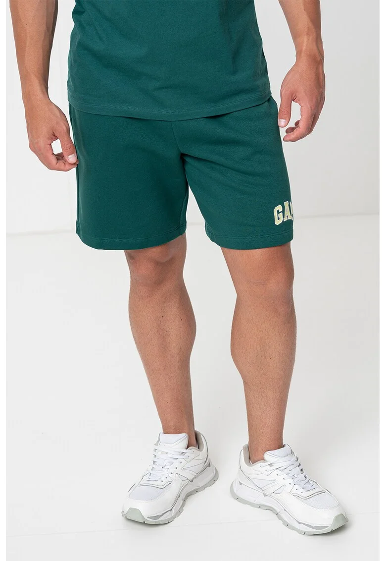 Pantaloni scurti cu snur si logo brodat, Verde englez