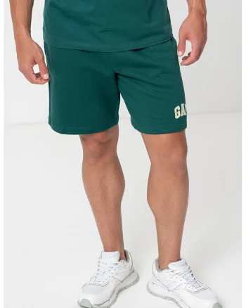 Pantaloni scurti cu snur si logo brodat, Verde englez