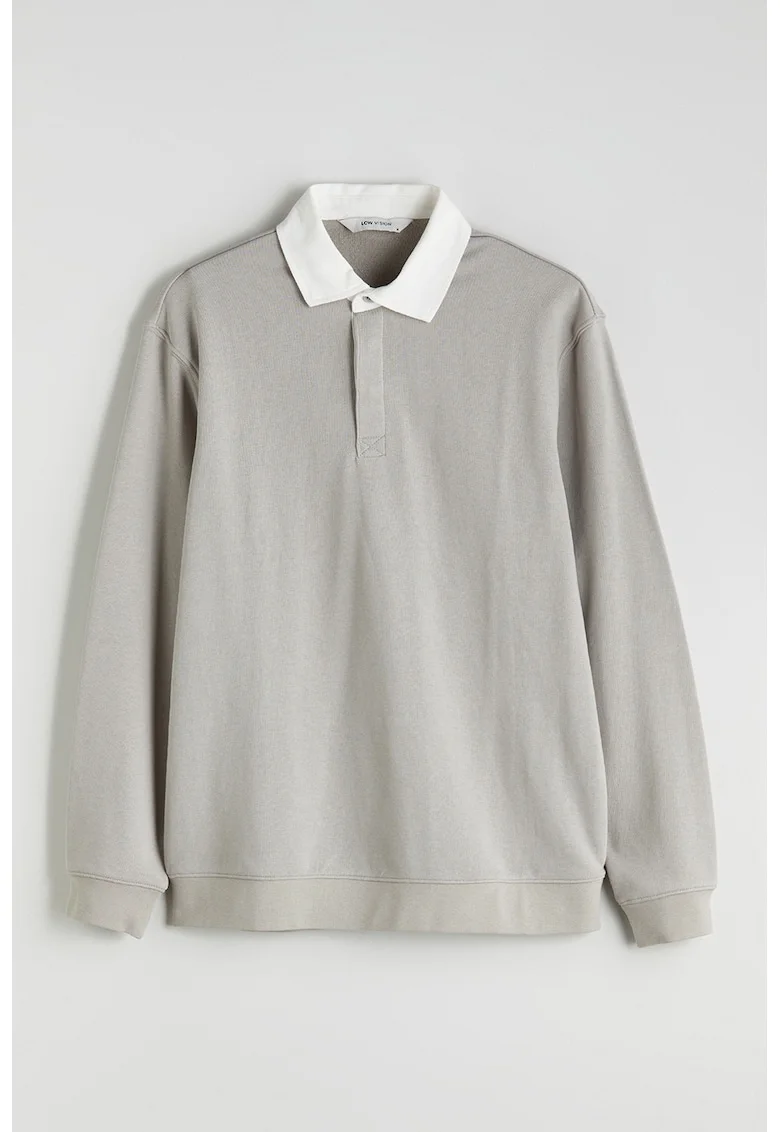 Bluza cu guler polo contrastant, Alb murdar/Grej