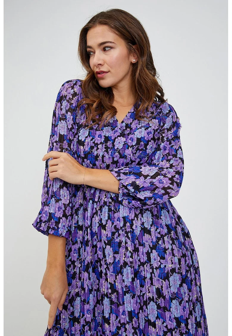 Rochie midi cu pliuri, Lila/Albastru