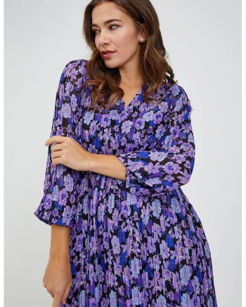 Rochie midi cu pliuri, Lila/Albastru
