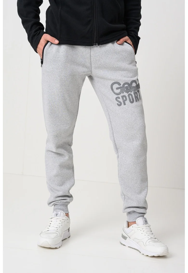Pantaloni de trening cu buzunare cu fermoar Mister, Gri deschis melange