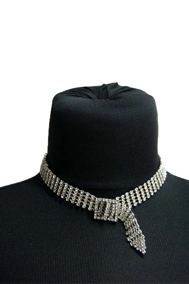 Colier Choker cu pietre semipretioase, la baza gatului, argintiu, CK012