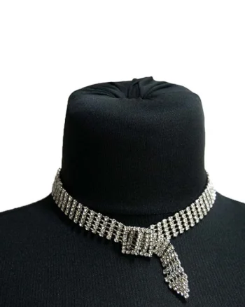 Colier Choker cu pietre semipretioase, la baza gatului, argintiu, CK012