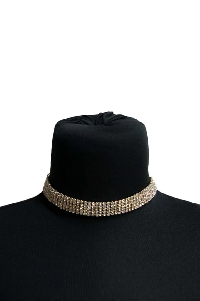 Colier Choker cu pietre semipretioase, la baza gatului, auriu, CK016