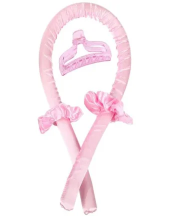 Set dama, Ondulator fara caldura pentru bucle naturale, 2 elastice si o clama de par, roz