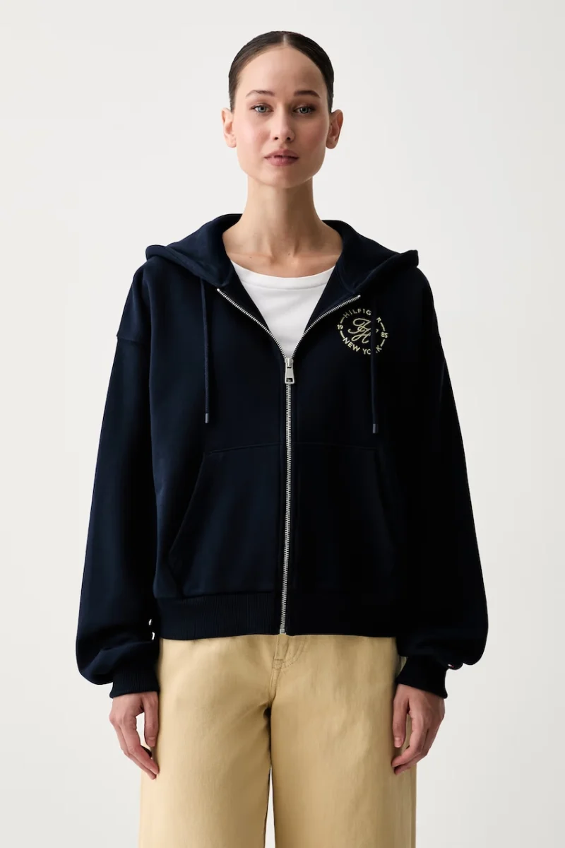 Tommy Hilfiger hanorac cu fermoar și glugă pentru femei din bumbac