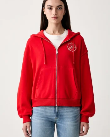 Tommy Hilfiger hanorac cu fermoar și glugă pentru femei din bumbac
