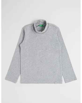 Bluza din amestec de bumbac cu guler inalt, Gri deschis melange