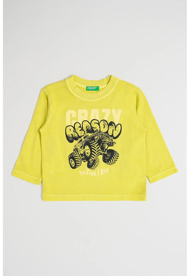 Bluza cu decolteu la baza gatului si imprimeu, Verde lime
