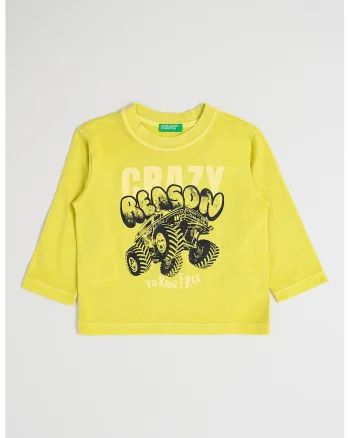 Bluza cu decolteu la baza gatului si imprimeu, Verde lime