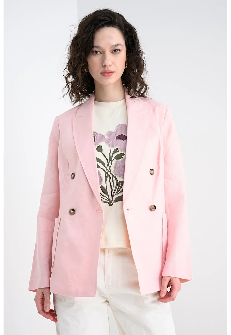 Sacou din in cu doua randuri de nasturi, Roz pastel