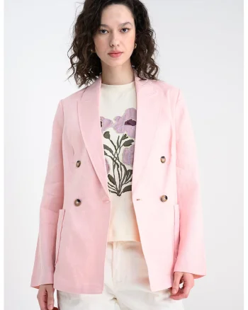 Sacou din in cu doua randuri de nasturi, Roz pastel