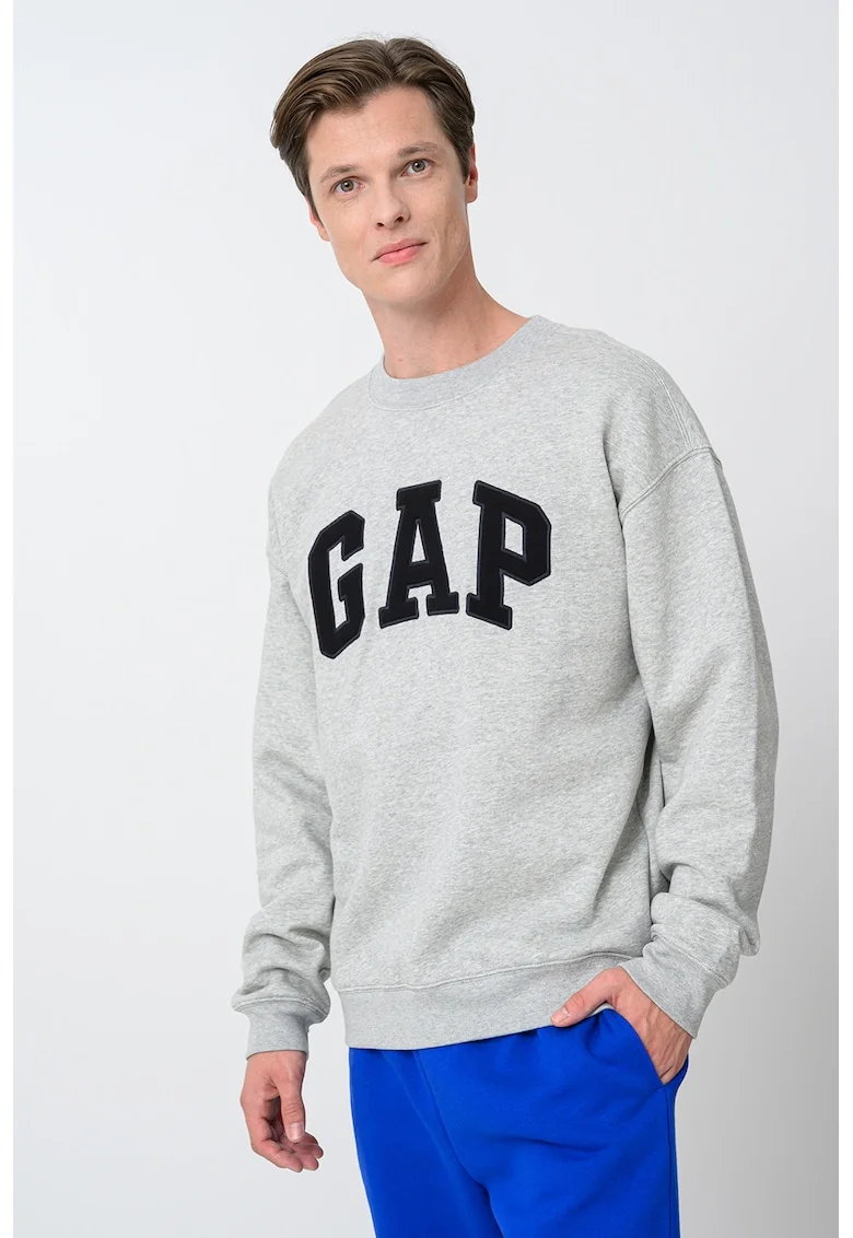 Bluza de trening din bumbac cu logo, Gri deschis melange