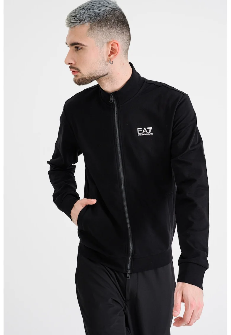 Bluza de trening cu guler inalt si fermoar, Negru/Galben sofran