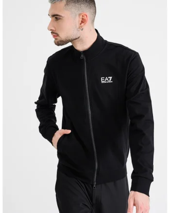 Bluza de trening cu guler inalt si fermoar, Negru/Galben sofran