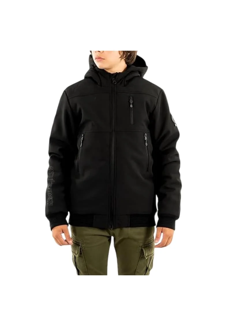 Geaca bomber  neagra, cu gluga, pentru tineret, izolatie, poliester