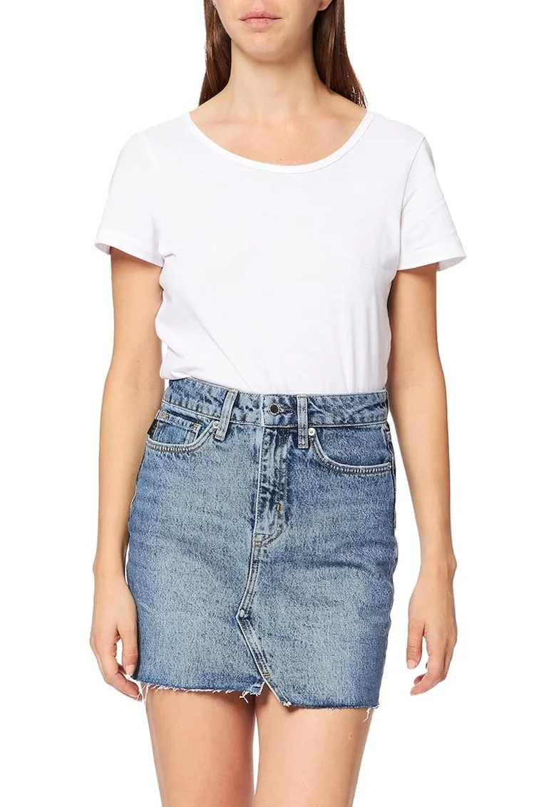 Fusta mini din denim cu terminatie nefinisata