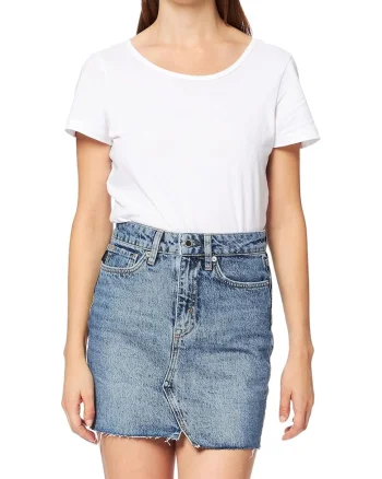 Fusta mini din denim cu terminatie nefinisata