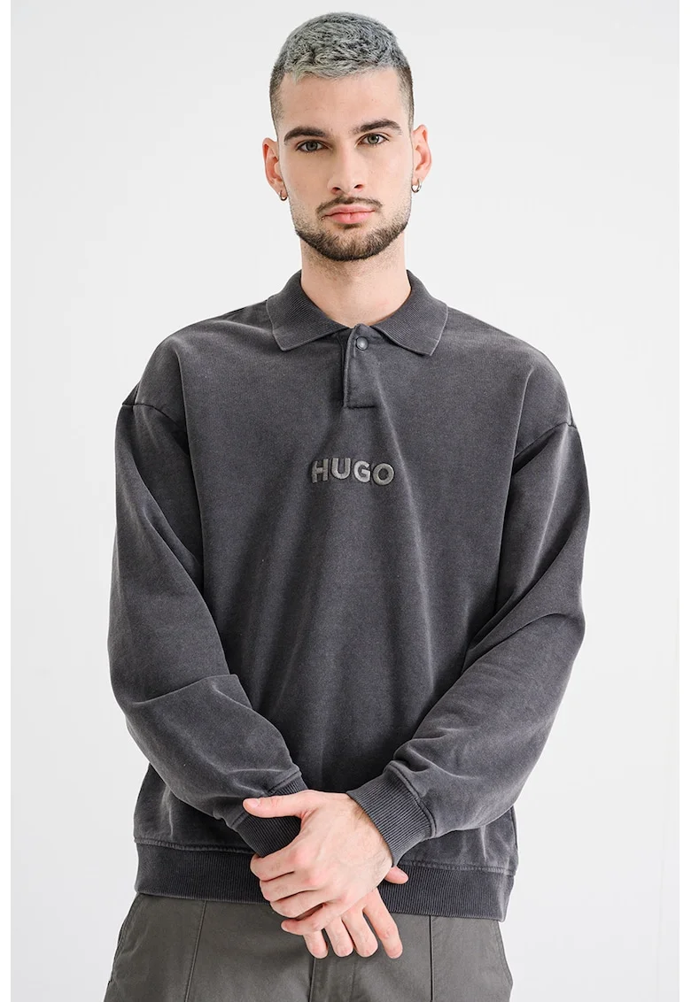 Bluza polo de trening cu logo brodat Delwy, Gri inchis