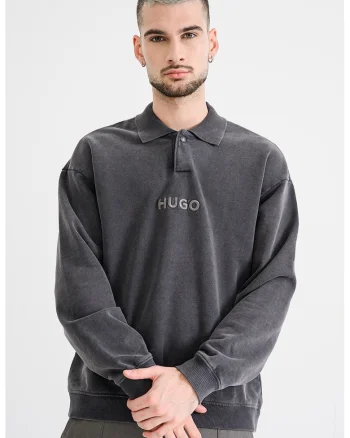 Bluza polo de trening cu logo brodat Delwy, Gri inchis