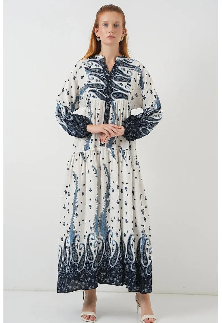 Rochie maxi, HiCCUP BDART, inchidere cu nasturi, textil, albastru cobalt