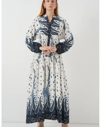 Rochie maxi, HiCCUP BDART, inchidere cu nasturi, textil, albastru cobalt