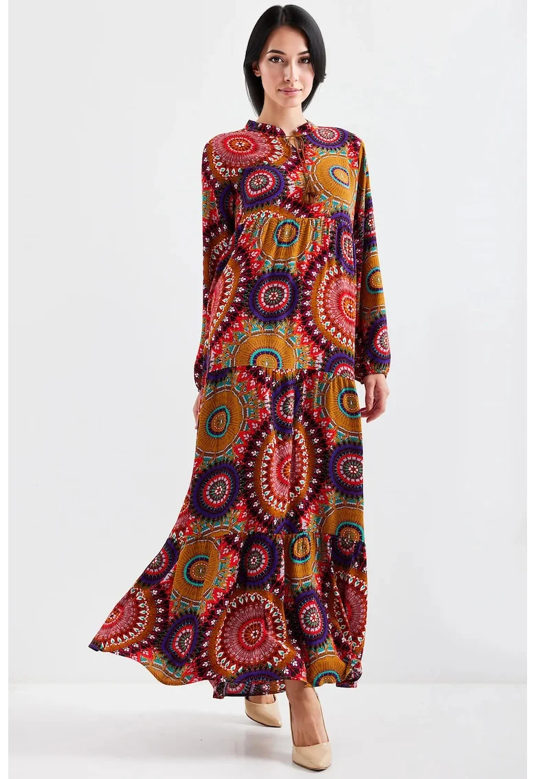 Rochie maxi HiCCUP cu papion, multicolor, poliester-lycra