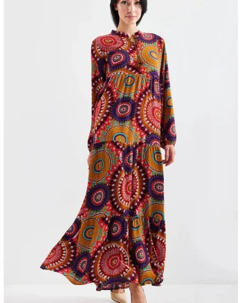 Rochie maxi HiCCUP cu papion, multicolor, poliester-lycra