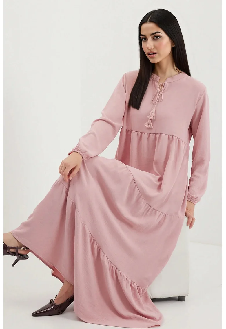 Rochie maxi dama, HiCCUP, poliester/lycra, croiala lejera, roz deschis