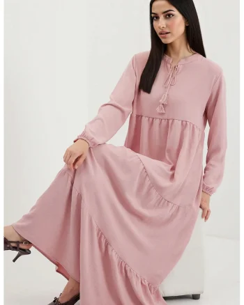 Rochie maxi dama, HiCCUP, poliester/lycra, croiala lejera, roz deschis