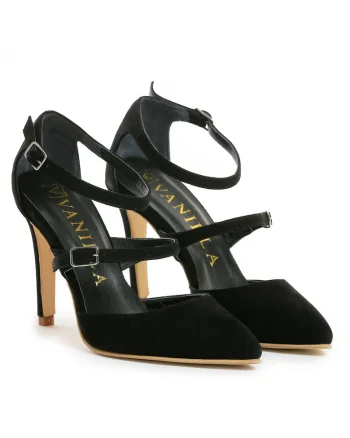 Pantofi Stiletto cu toc subtire Dora, piele naturala intoarsa,negri, Negru