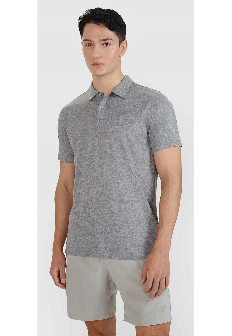 Tricou polo barbati  croiala obisnuita, uscare rapida,gri, material sintetic, Gri deschis
