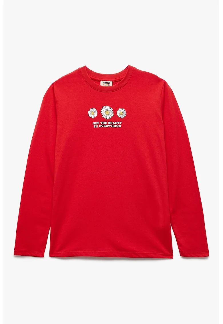 Bluza de bumbac cu imprimeu, Rosu/Alb