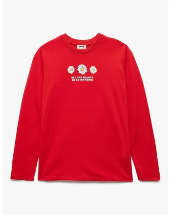 Bluza de bumbac cu imprimeu, Rosu/Alb