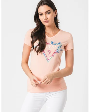 Tricou cu imprimeu cu strasuri, Alb/Piersica/Albastru royal