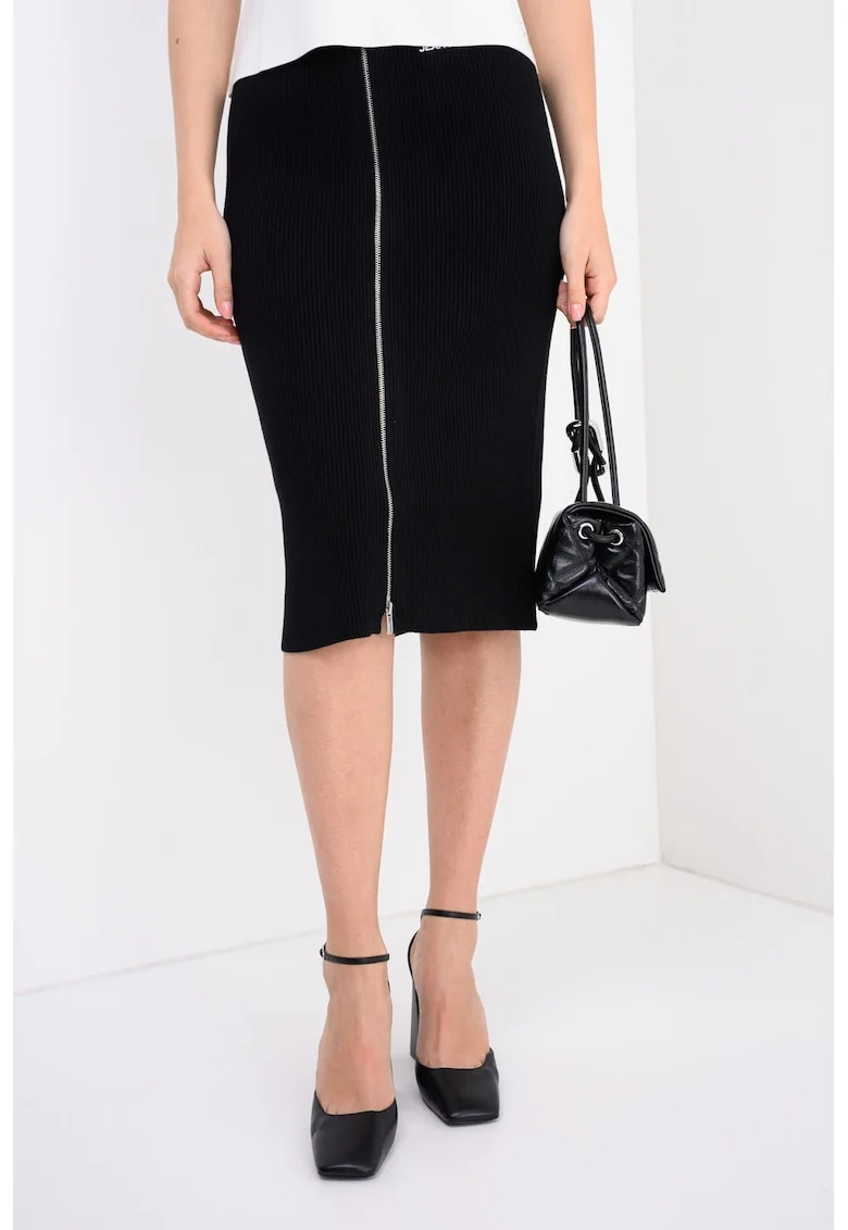 Fusta midi tricotata, Alb/Negru